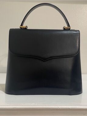 Vintage Yves Saint Laurent Black Leather Top Handle Bag Gold YSL Satchel